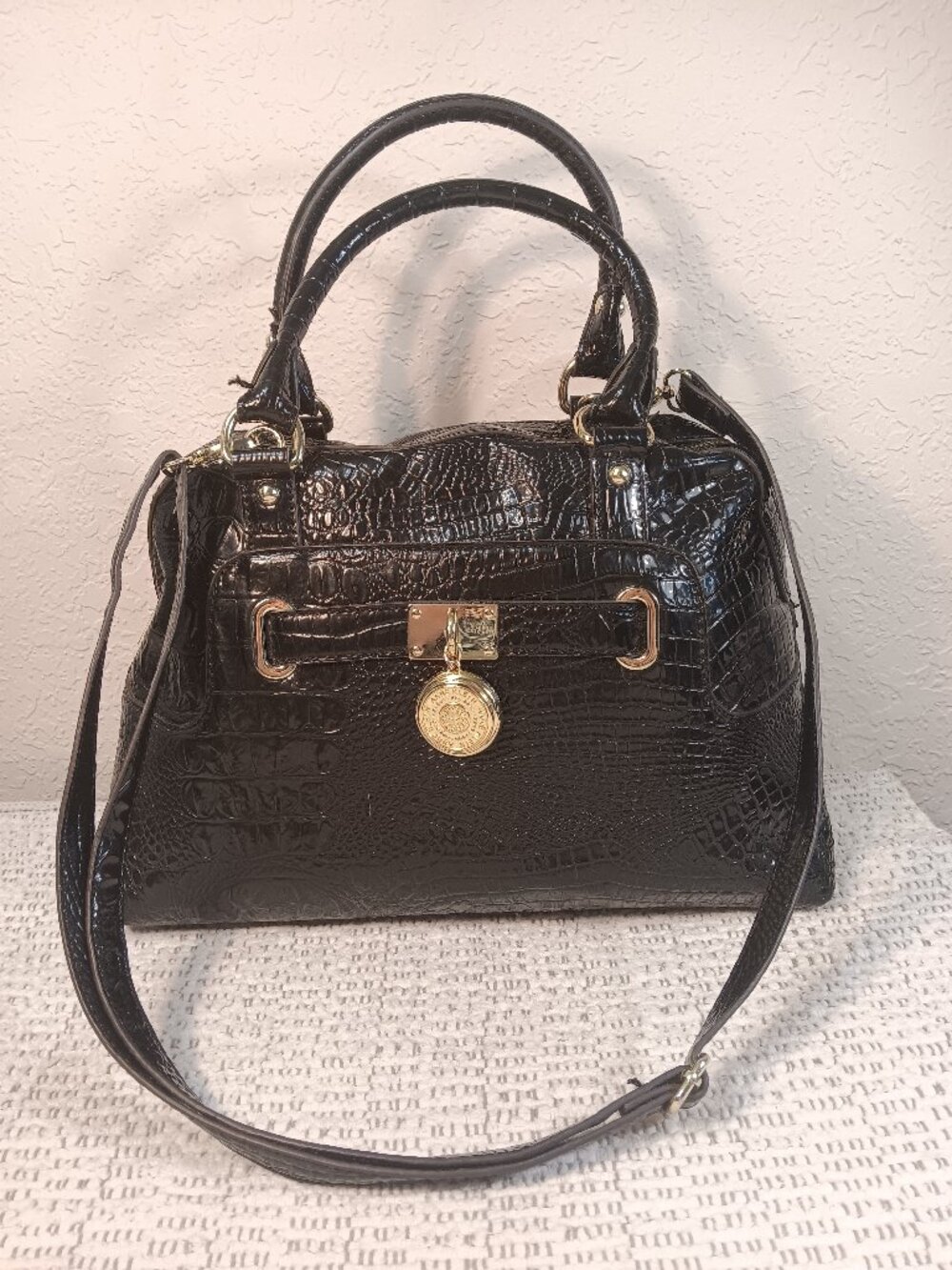 Anne Klein Retnat Satchel Faux Crocodile Purse with adjustable removable strap